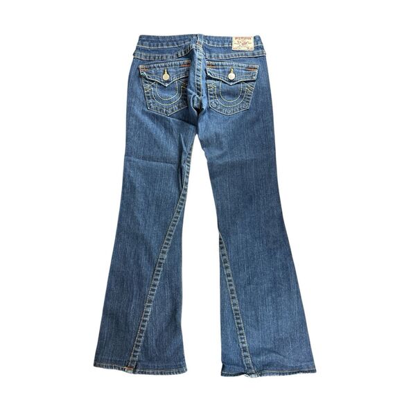 Vintage True Religion Jeans Womens 28 Blue Joey Low Rise Flare Made in USA Y2K - Picture 3 of 16